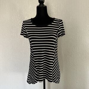 Cable & Gauge Top Short Sleeve Blouse Womens Small Black Striped Corset Back